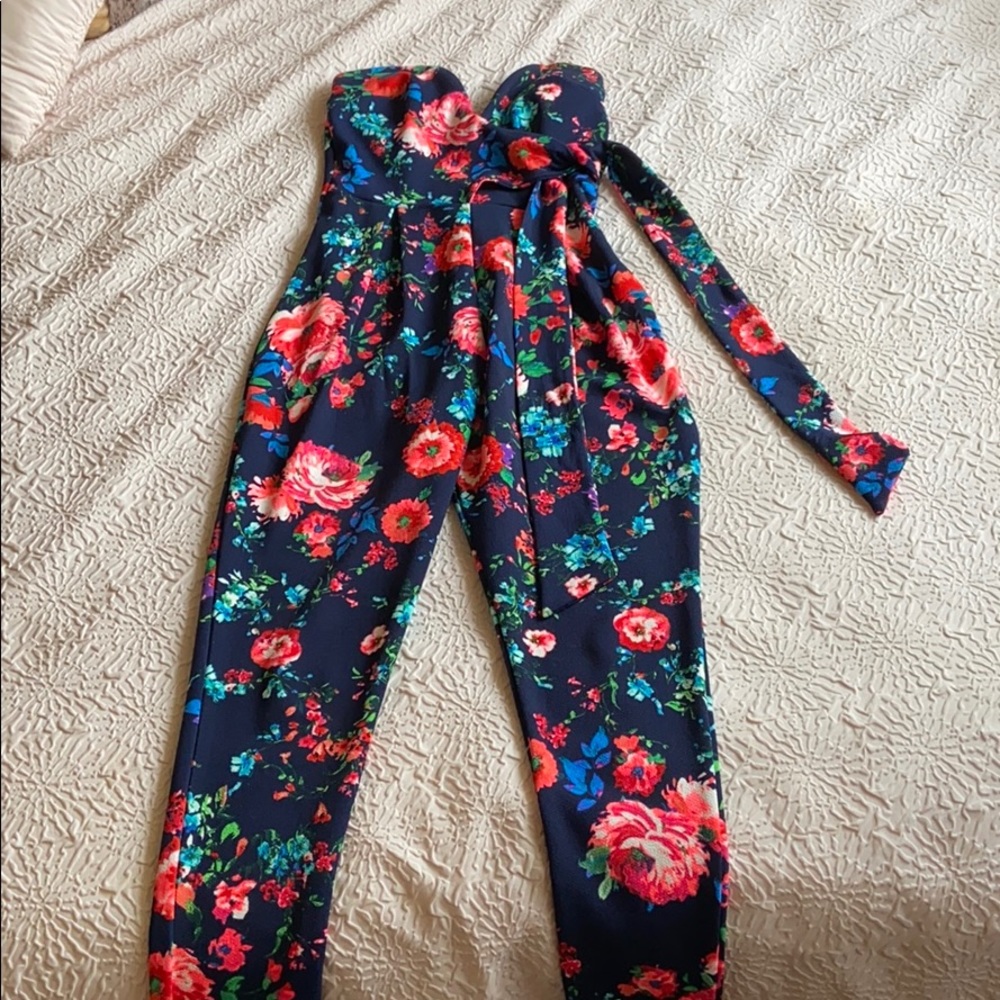 Floral strapless jumpsuit